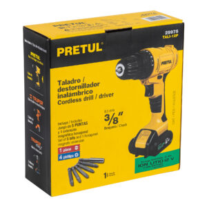 Taladro/destornillador 3/8", 12V, 1 batería 2Ah, PRETUL